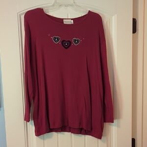 Top Stitch By Morning Sun Deep Pink Heart Embellished Tee